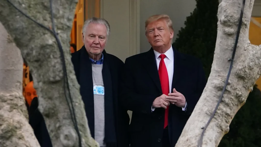 Angelina Jolie’s dad, Jon Voight, seen here with President Donald Trump, has proposed a plan to make Hollywood great again. Photo: Getty
