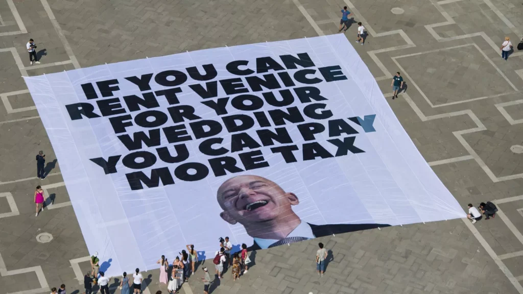 Protestors making their feelings known in Venice. Photo: AP