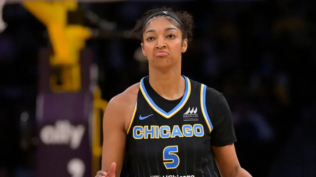 A meme quoting Chicago Sky star forward Angel Reese as saying 'Y'all make $1,400 a week... I make $1,400 in 7 days' has gone viral. Photo: WNBA