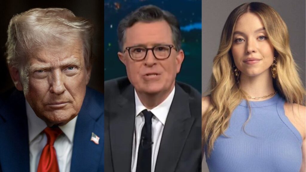 Stephen Colbert mocks Donald Trump Jr. for his bizarre comparison of Sydney Sweeney to his dad, leaving audiences baffled and amused