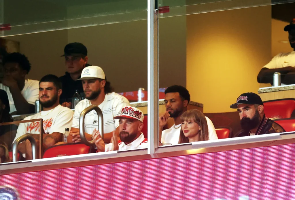 Taylor Swift and Travis Kelce stepped out on their first public post-engagement date night at Arrowhead Stadium. Photo: USA Today